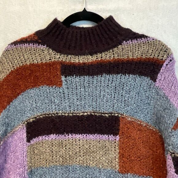 NWT a.n.a. Women’s Patchwork Sweater Large Colorblock Long Sleeve Boho Brown NEW - Picture 5 of 14